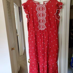 Red Dotted Embroidered Dress (Bohme) with Pockets